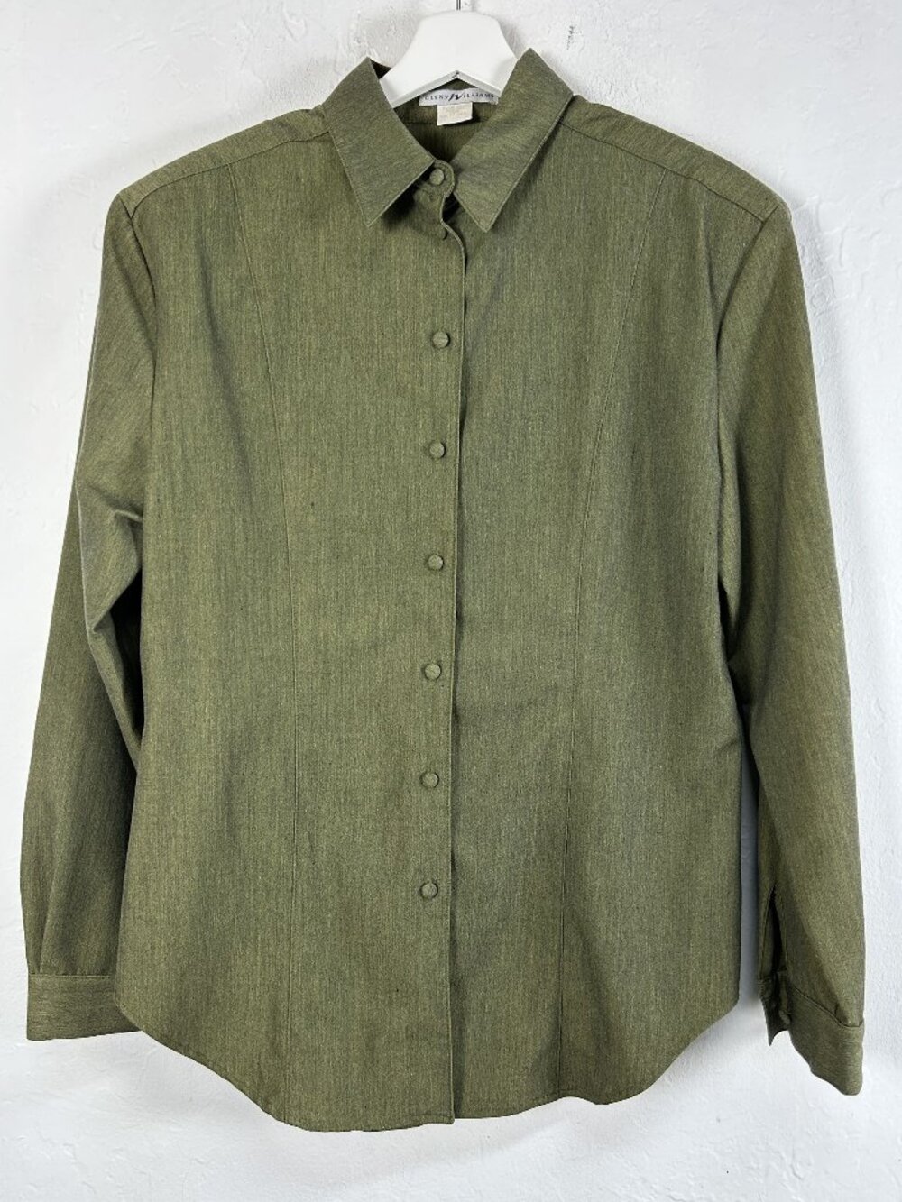 Glenn Williams Womens Olive Green Button Up Long Sleeve Shirt Blouse Large USA